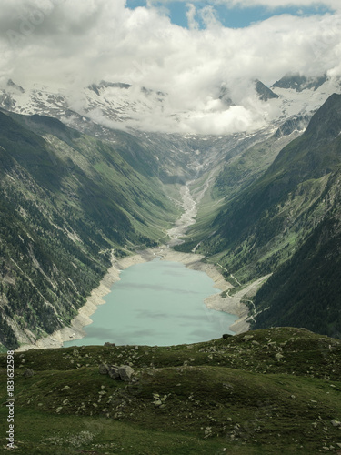 Mountain Landscape Overlooking Schlegeis Stausee on the Olpererhütte Ascent