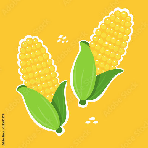 Simple corn vector with white outline and bright background. Can be used for wallpaper, and sticker