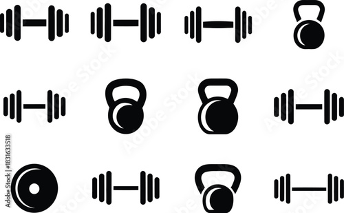 Dumbbell and kettlebell gym equipment icons