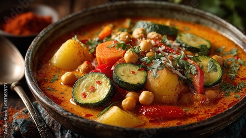 Delicious indian chickpea curry with vegetables and spices