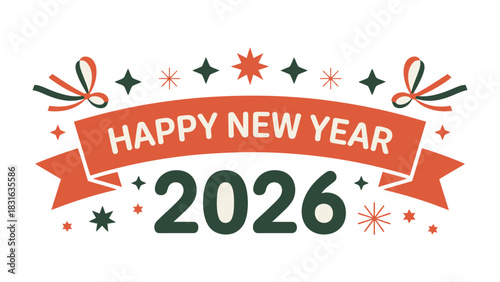 New Year Celebration 2026: A vibrant and celebratory message with the year 2026 displayed prominently, framed by festive decorations, stars, and ribbons, heralding a time of joy and fresh beginnings.