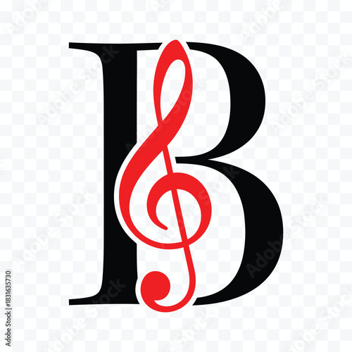 Black letter B combined with red treble clef musical symbol B letter music symbol