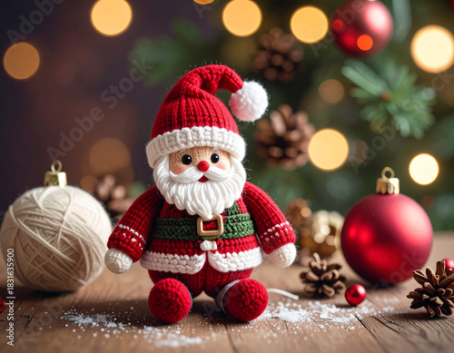 Santa Claus knitting doll with Christmas tree