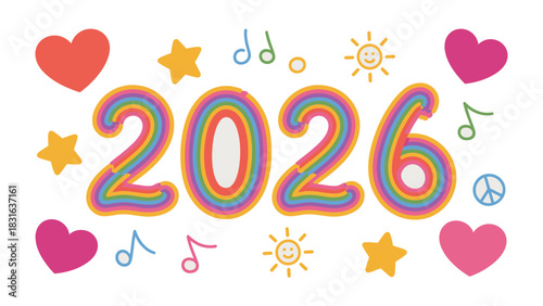 2026: A vibrant and colorful design that embraces a sense of optimism and joy, perfect for various celebratory and forward-thinking concepts.