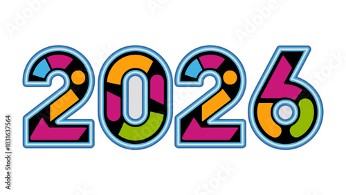 2026 Typography: A vibrant and colorful design showcases the year 2026, ideal for forward-thinking concepts.