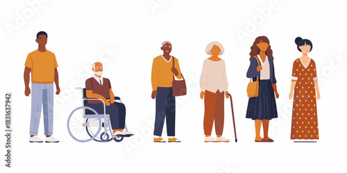 Diverse group of people standing together in a row