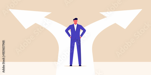 Businessman at a crossroads making a decision about the future