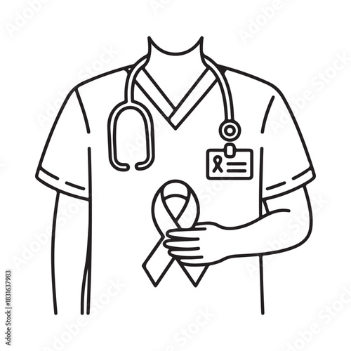 Doctor holding awareness ribbon symbolizing hope and support
