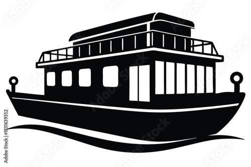 houseboat black and white silhouette on white background