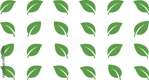 Repeating Pattern of Green Leaf Icons on White Background nature