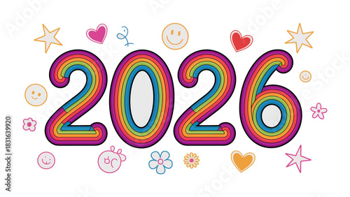 A Colorful Future: Vibrant numerals of the year 2026 are adorned with cheerful decorations, promising a bright and joyful outlook. 