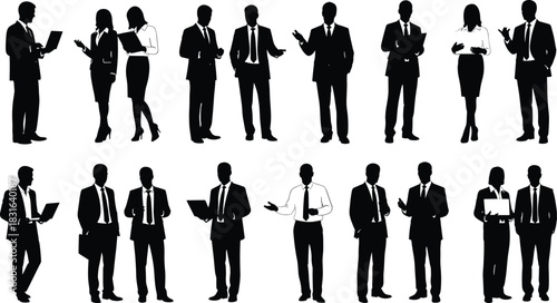Silhouettes of Business People in Suits Holding Laptops and Documents woman