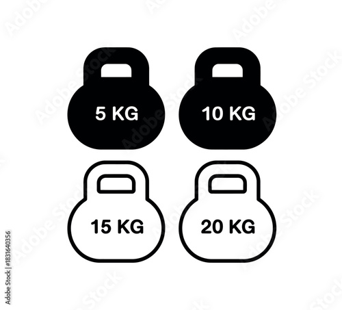 Four kettlebells showing different weight denominations for fitness training