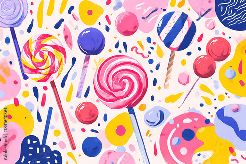 Sweeten your designs with this vibrant lollipop candy pattern, perfect for cheerful branding, playful backgrounds, and adding a touch of whimsical fun