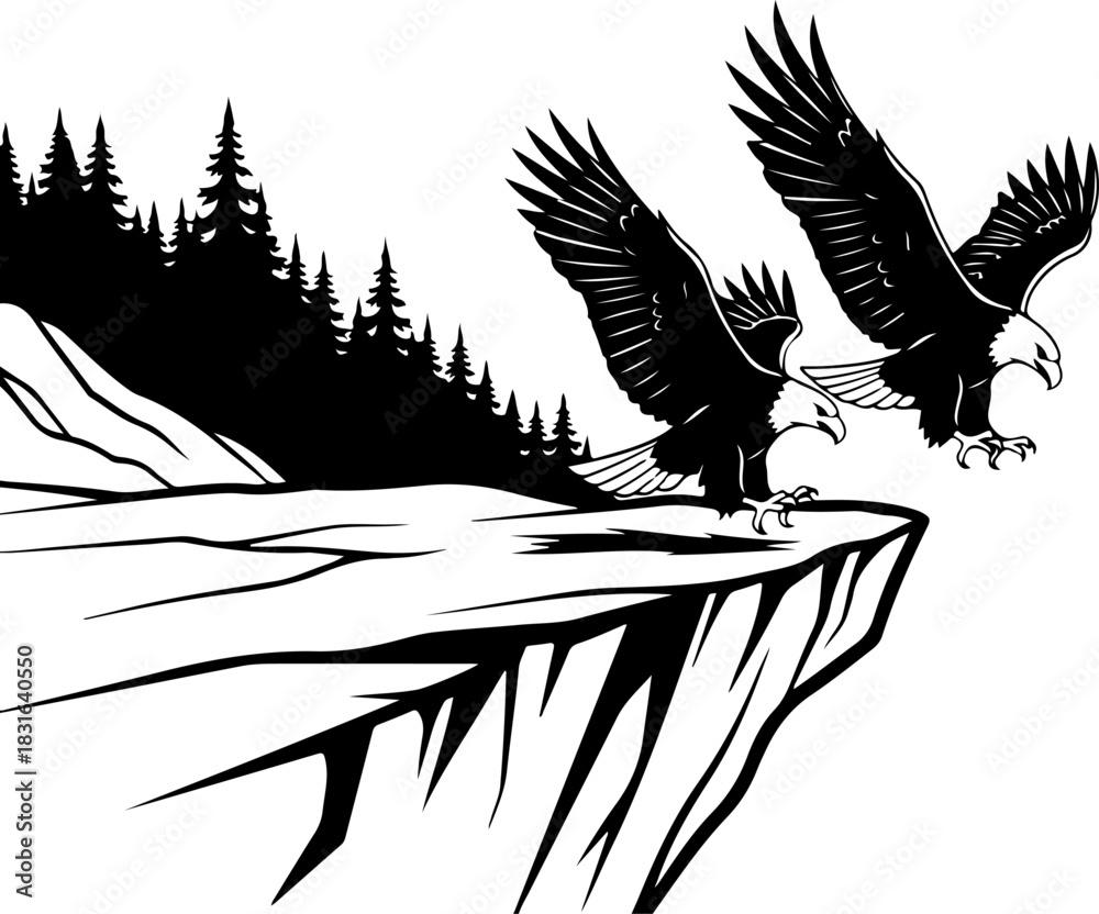 Obraz premium Twin Eagles Over Mountain Peaks