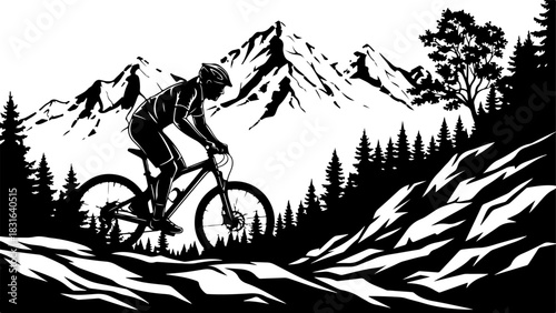 Cyclist on Mountain Trail Vector
