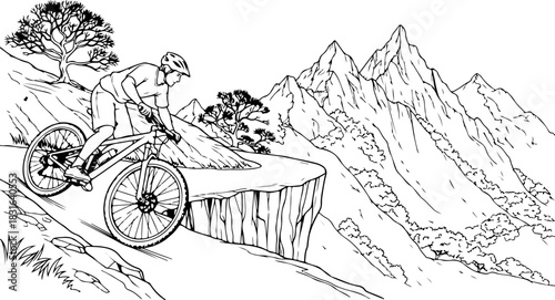 Cyclist on Mountain Trail Vector