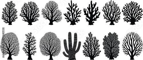 Tree Silhouettes Winter Bare Branches Detailed Organic Shapes Keywords: tree, silhouette, winter, bare, branches, organic, shape