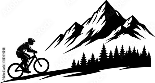 Cyclist on Mountain Trail Vector