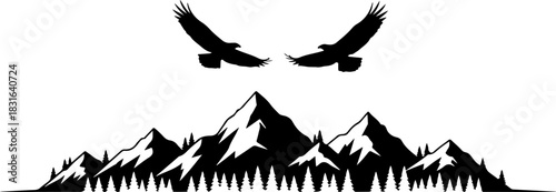 Twin Eagles Over Mountain Peaks