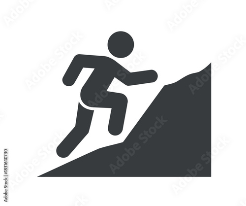 A stylized figure runs up a hill, symbolizing progress and effort.