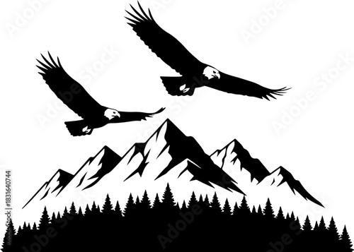 Twin Eagles Over Mountain Peaks