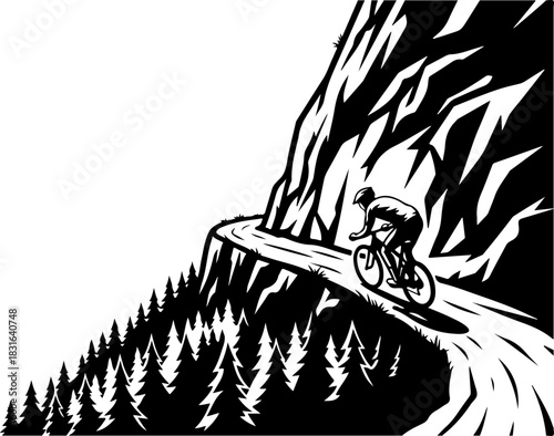 Cyclist on Mountain Trail Vector