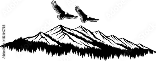 Twin Eagles Over Mountain Peaks