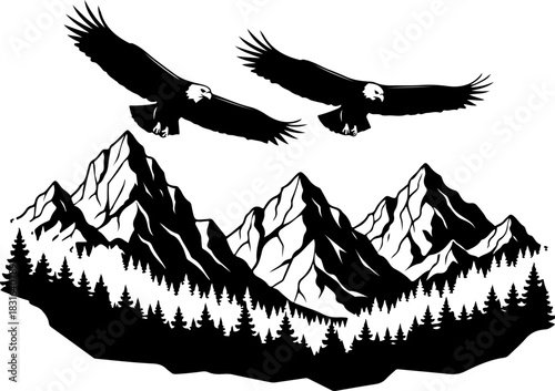 Twin Eagles Over Mountain Peaks