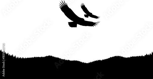 Twin Eagles Over Mountain Peaks