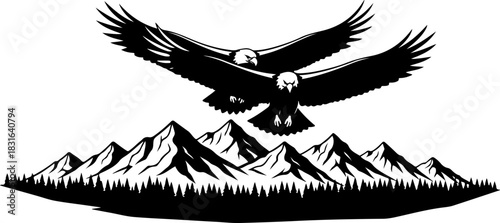 Twin Eagles Over Mountain Peaks