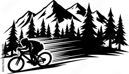 Cyclist on Mountain Trail Vector