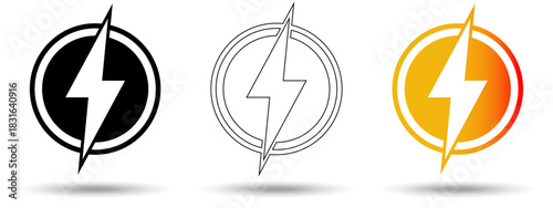 Electric power icon. Electric power icon on a white background, isolated. The icon has three uses in applications and websites. Vector illustration. Electric power icon on a white background.