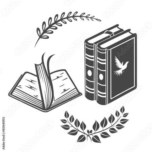 “Creative Book and Nature Vector Design – Bird and Leaves Artwork”