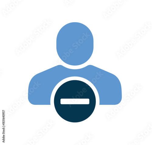 A simple blue icon of a person with a minus symbol overlayed on a dark circle.