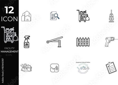 Collection of hotel and cleaning service related icons in a doodle style on transparent background