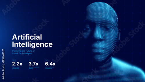 3D Digital Face Scanning AI Head With Futuristic Human-Like Form. Artificial Intelligence, ID Recognition, And Robot Technology Concept. Vector Illustration.