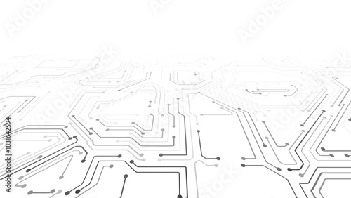 White Circuit Board Background with Modern Tech Chip Line Pattern, Ideal for Technology, Semiconductor, and Digital Themes. Vector Illustration.