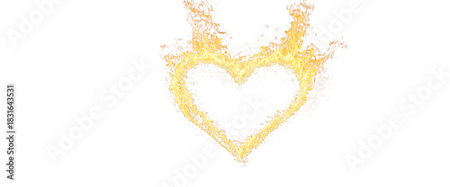 Heart Shape Silhouette Engulfed in Vibrant Orange and Yellow Flames fire burning isolated on a transparent background