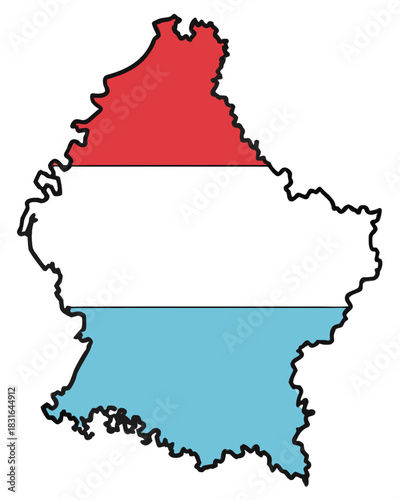 Outline map of **Luxembourg** filled with its national tricolor: red (top), white (middle), and light blue (bottom).