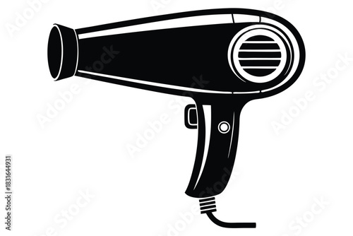 hair dryer black and white silhouette on white background