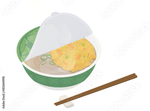 天ぷらそばのカップ麺のイラスト