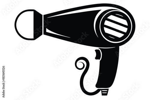 hair dryer black and white silhouette on white background