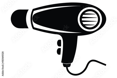 hair dryer black and white silhouette on white background