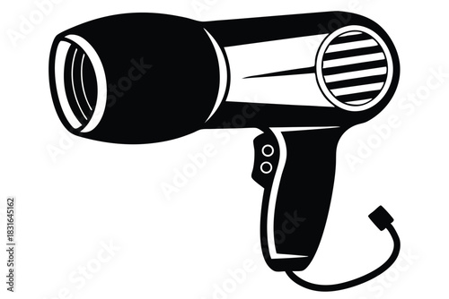 hair dryer black and white silhouette on white background