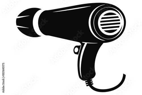 hair dryer black and white silhouette on white background
