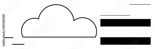 Cloud shape connected to horizontal lines and bars, symbolizing data transfer, speed, and communication. Ideal for tech, computing, networking, storage, cloud solutions internet clean simple flat