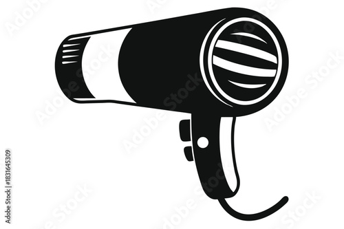 hair dryer black and white silhouette on white background