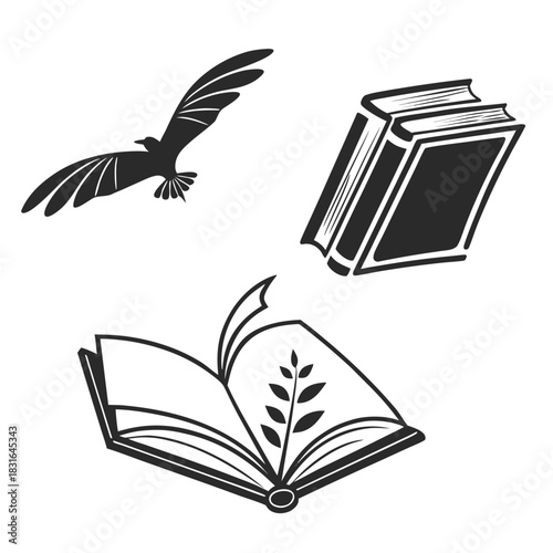 “Creative Book and Nature Vector Design – Bird and Leaves Artwork”
