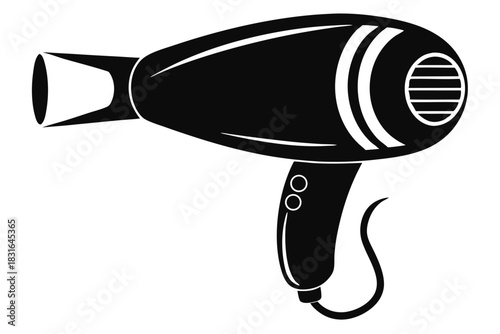 hair dryer black and white silhouette on white background